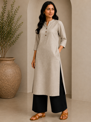 Airy Linen Straight Kurta with Wide-Leg Pants