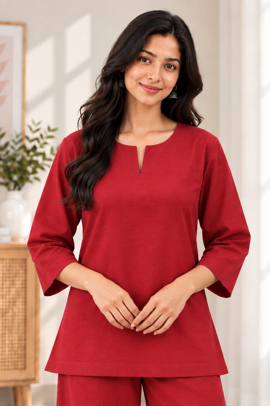Red Airy Linen Co-ord Set