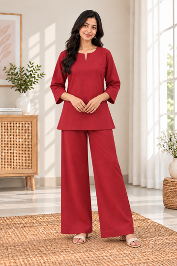 Red Airy Linen Co-ord Set
