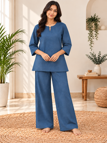 Denim Blue Airy Linen Co-ord Set