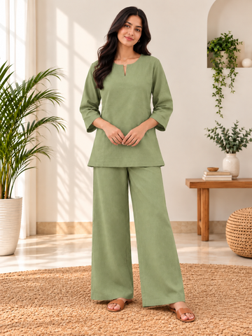 Sage Green Airy Linen Co-ord Set