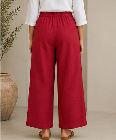 Classic Red Wide-Leg Airy Linen Pants – Relaxed Fit