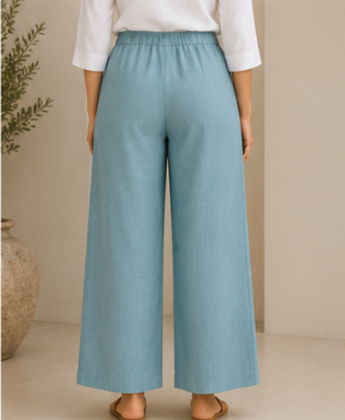 Sky Blue Wide-Leg Airy Linen Pants – Relaxed Fit