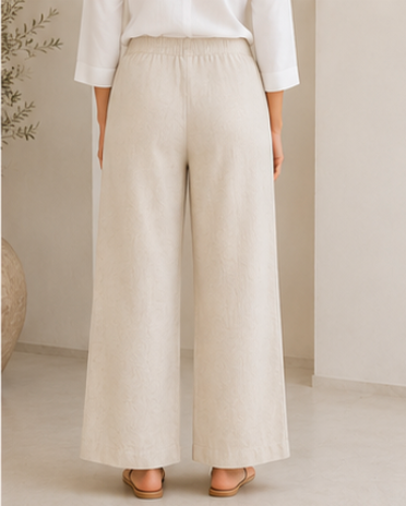 Elegant Wide-Leg Airy Linen Pants – Natural Beige